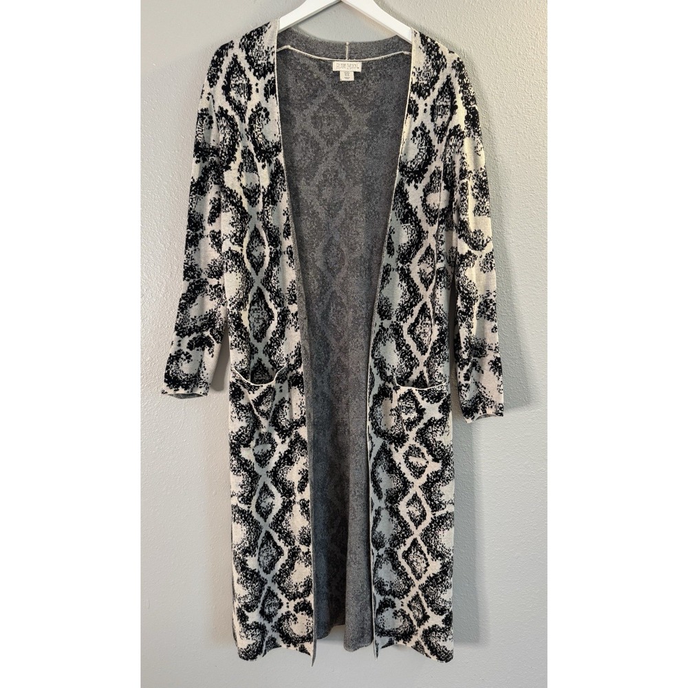 Ruby Moon Cotton Duster Cardigan Black Ivory Boho Floral Longline Pockets M